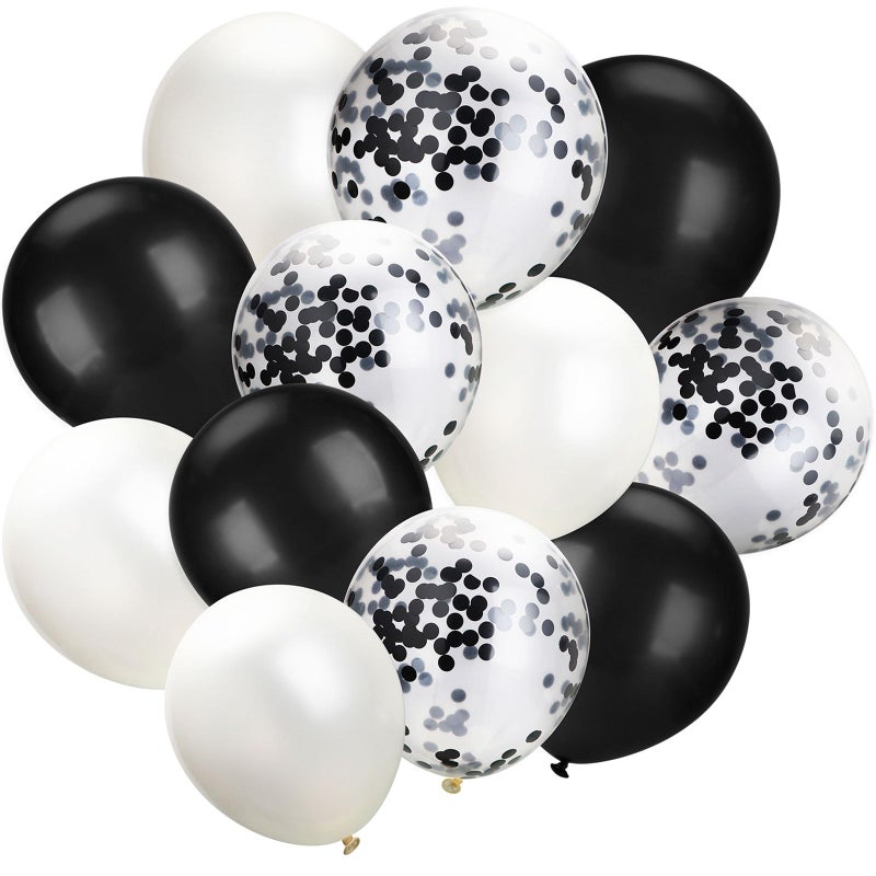 Hestya 100 Pieces 12 Inch White Black Balloons Latex Party Balloons Arch Garland Kit for Weddings, Bridal Shower, Graduation, Anniversary, Birthday Party Decoration - Image 1